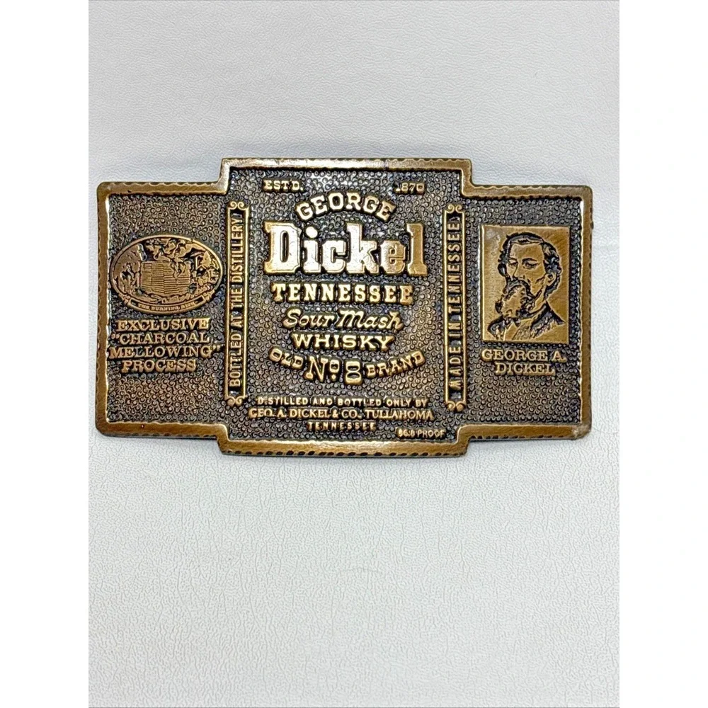 George Dickel Tennessee Sour Mash Whisky Belt Buckle Southern Advertising Brass‎
